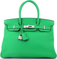 Pre-Owned Hermes Birkin Handbag Green Clemence with Palladium Hardware 30