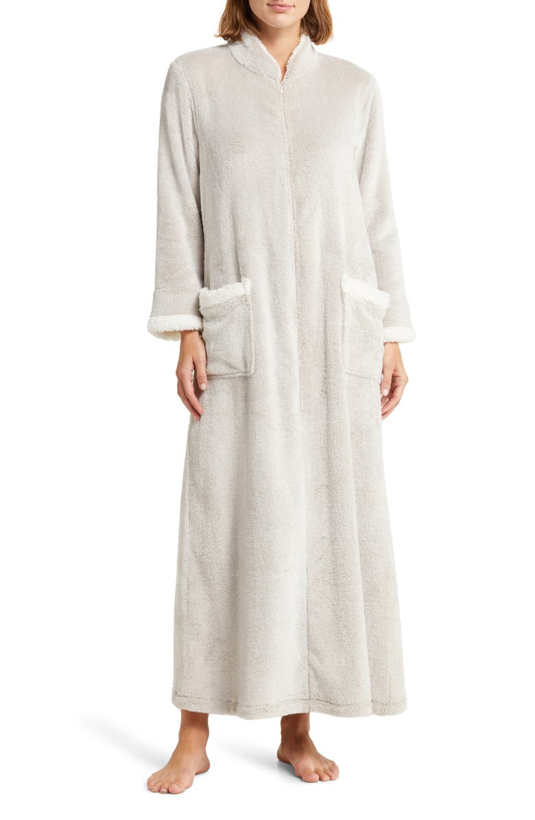 Natori Frosted Faux Shearling Zip-Up Robe, Main, color,