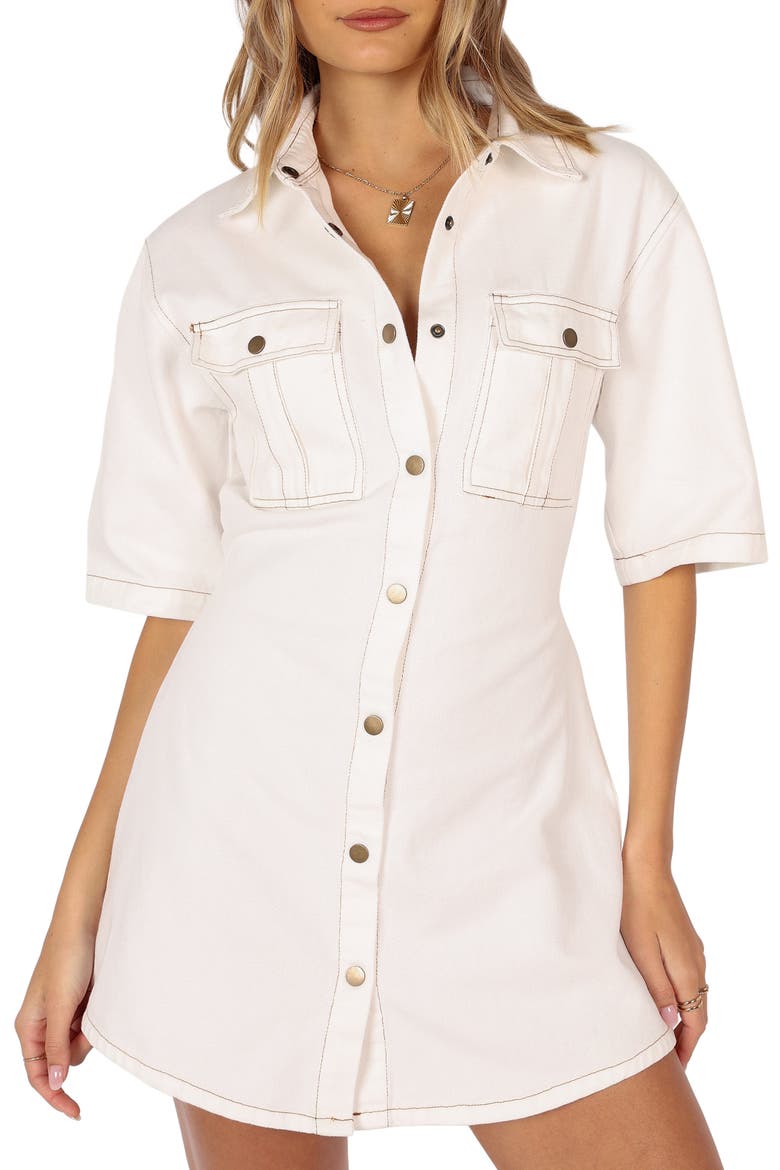 Rev Denim Mini Shirtdress, Alternate, color, WHITE DENIM