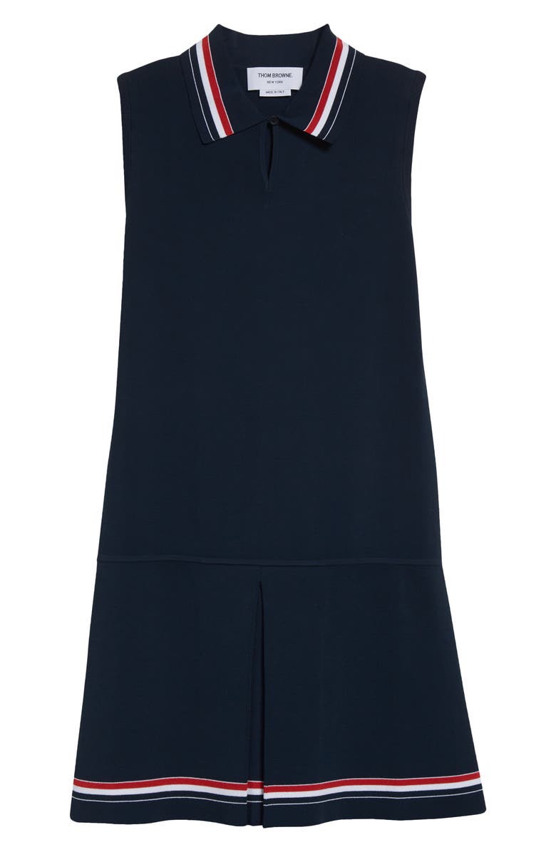 Thom Browne Pleated Skirt Sleeveless Polo Dress, Alternate, color, Navy
