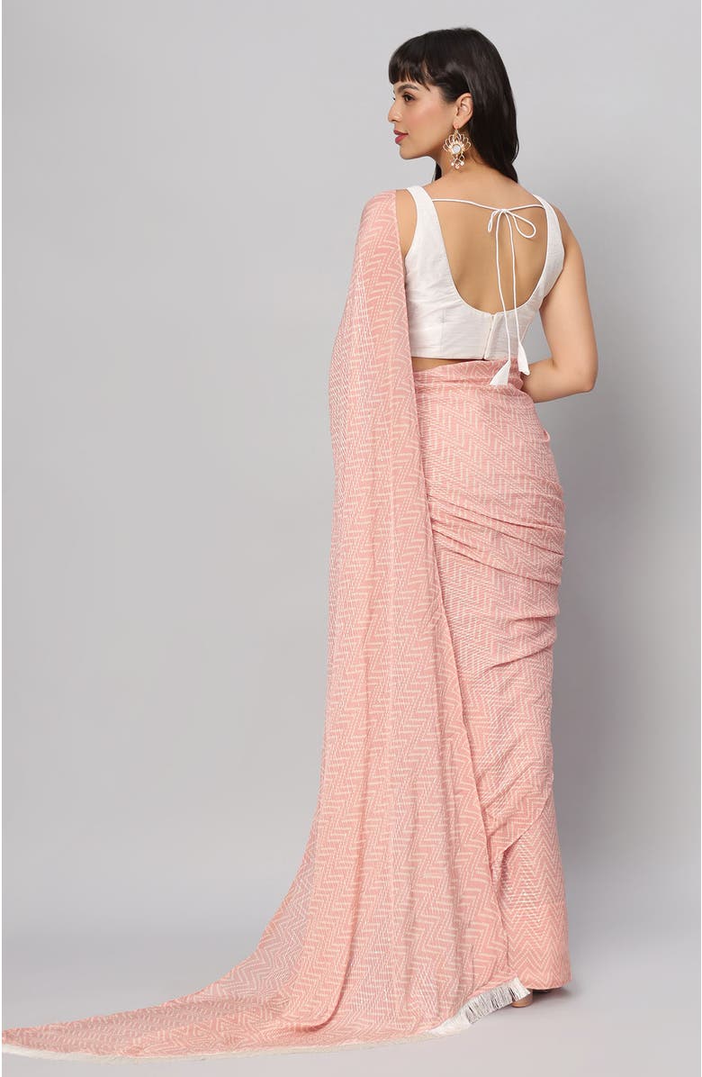 One Minute Saree<sup>®</sup> Mehr Peach & White Zigzag Sequins Crepe Pre-Draped Ready to Wear Sari, Alternate, color, 
