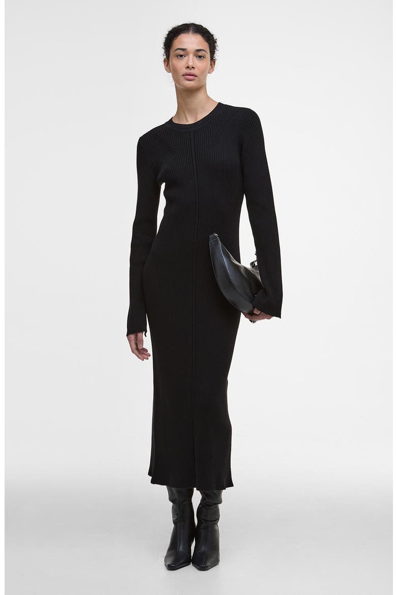 Anastasia Directional Rib Long Sleeve Cotton Sweater Dress, Alternate, color, BLACK