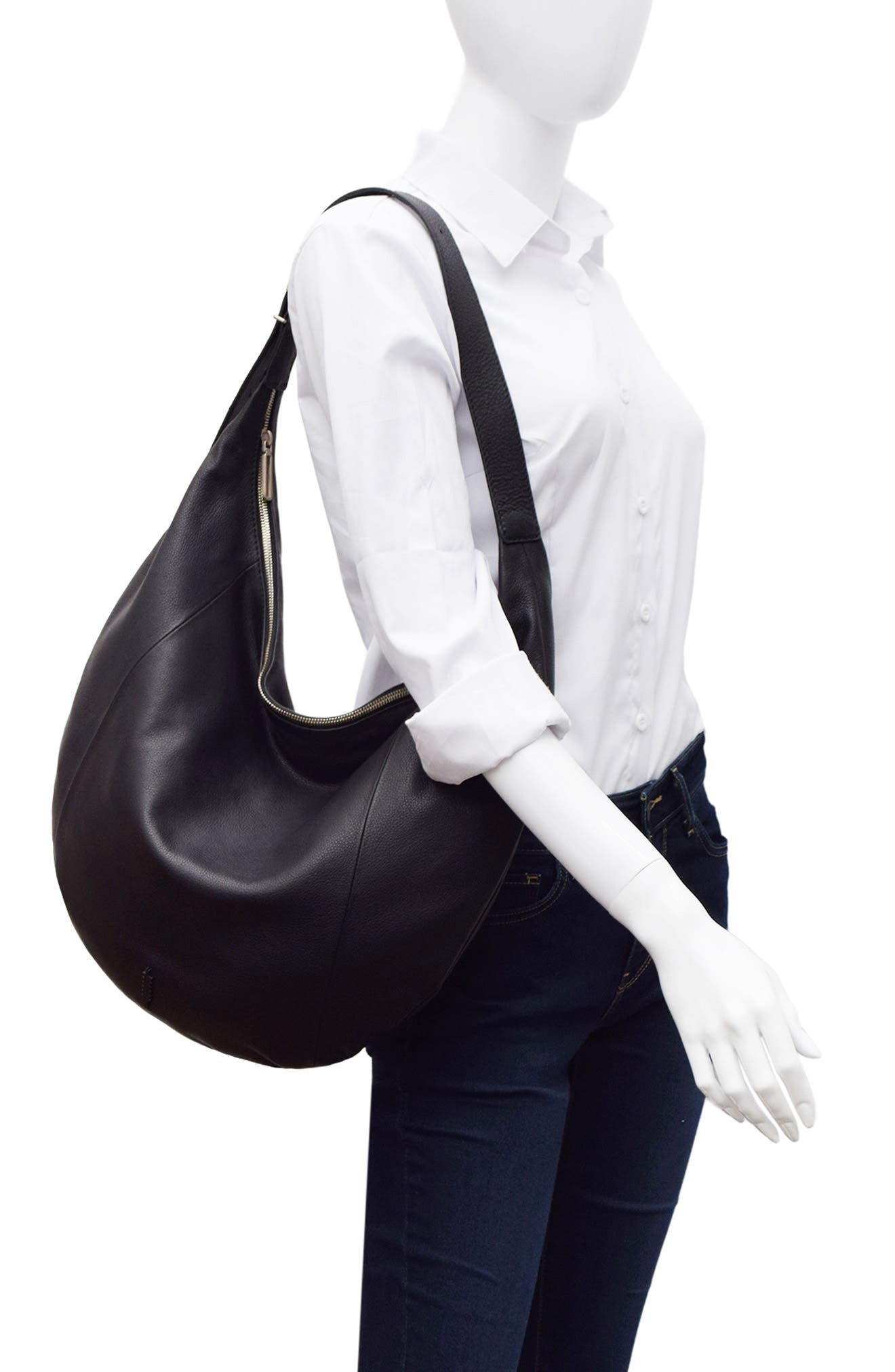 Thacker Oversize Wyatt Leather Hobo Bag, Alternate, color, Black