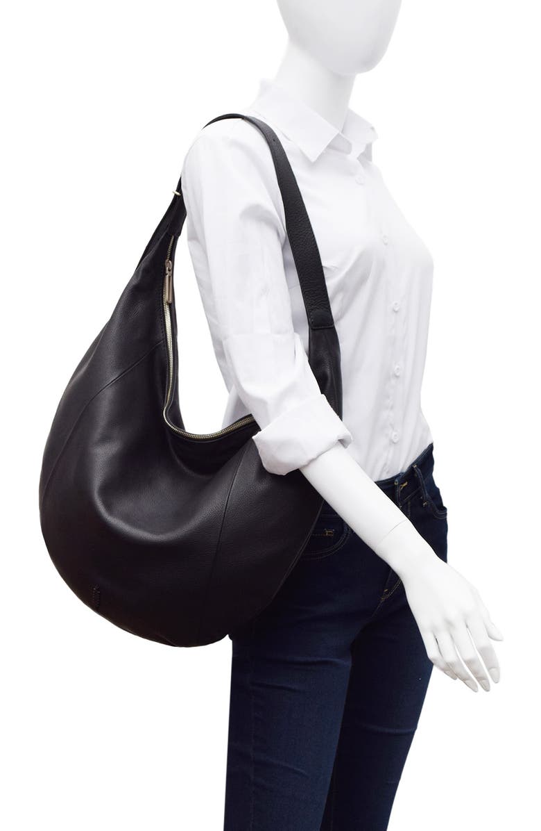 Thacker Oversize Wyatt Leather Hobo Bag, Alternate, color, Black