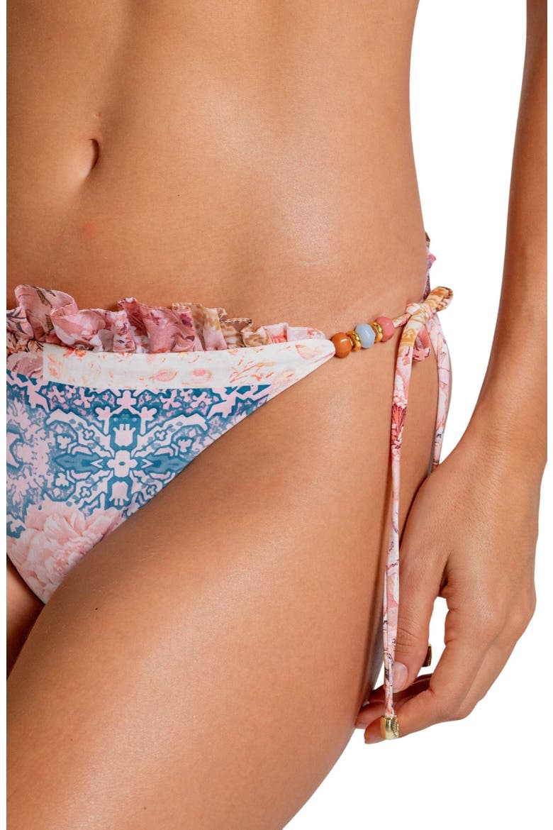 American Fit Ruffle Side Tie Bikini Bottoms, Alternate, color, WHITE MULTI