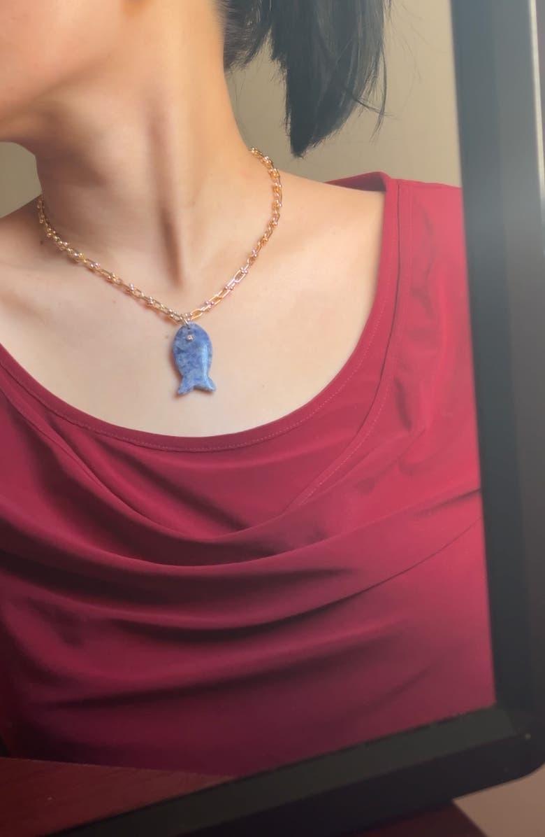 MacRae & Co. Blue Stoney Fish Pendant Necklace, Alternate, color, Blue/ Gold