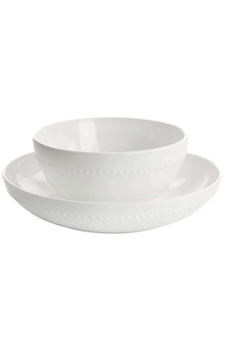Gibson Elite Embossed Bone China 16 Piece Double Bowl Dinnerware Set, Alternate, color, White