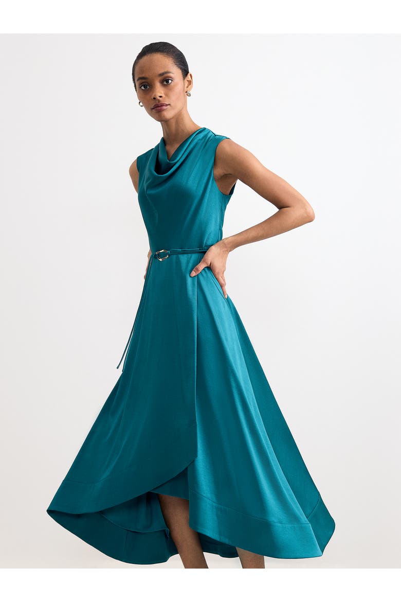 Sabrianna Cowl Neck Belted Midi Dress, Main, color, Teal