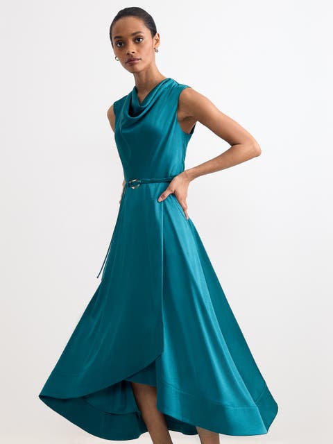Sabrianna Cowl Neck Belted Midi Dress