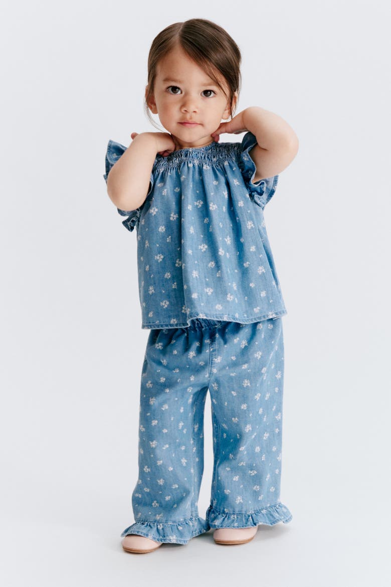 2-piece Printed Denim Set, Alternate, color, Light denim blue/floral