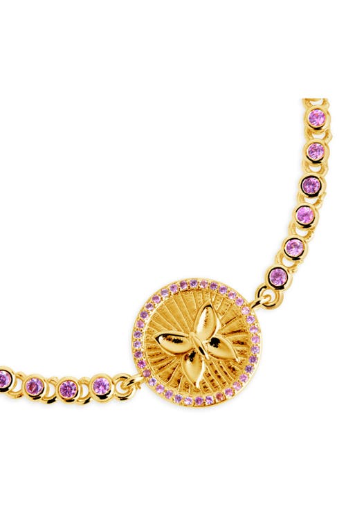 Sterling Forever Silver-tone Or Gold-tone Pink Cubic Zirconia Butterfly Bindi Bolo Bracelet