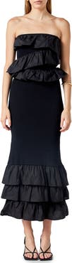 Endless Rose Ruffle Detail Mixed Media Strapless Dress