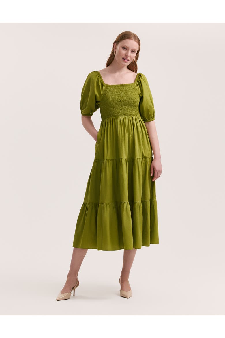 Melody Cotton Midi Tiered Dress, Main, color, Light Green