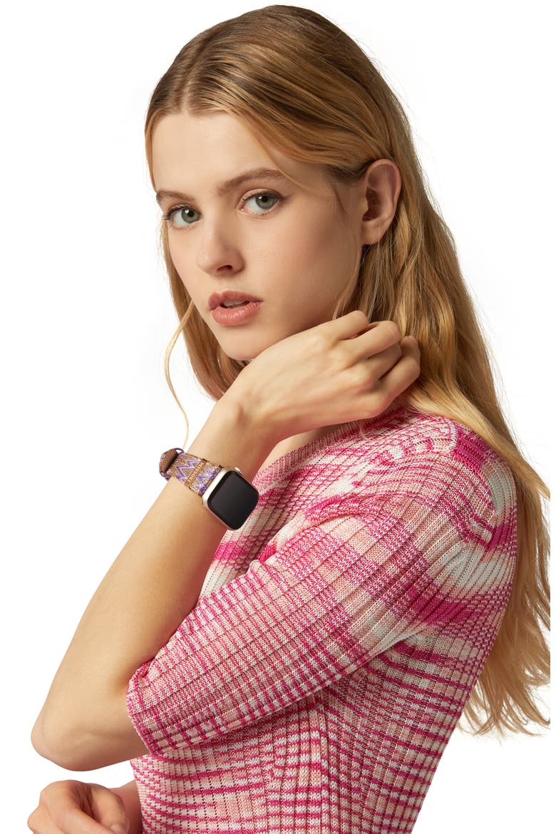 Zigzag 24mm Textile Apple Watch® Watchband, Alternate, color, MULTI PURPLE