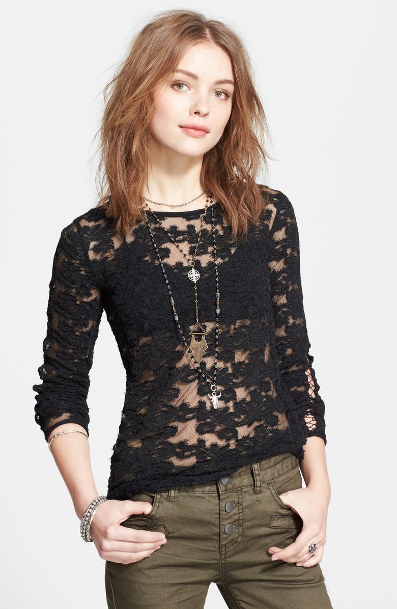 Free People Floral Textured Sheer Pullover, Main, color,