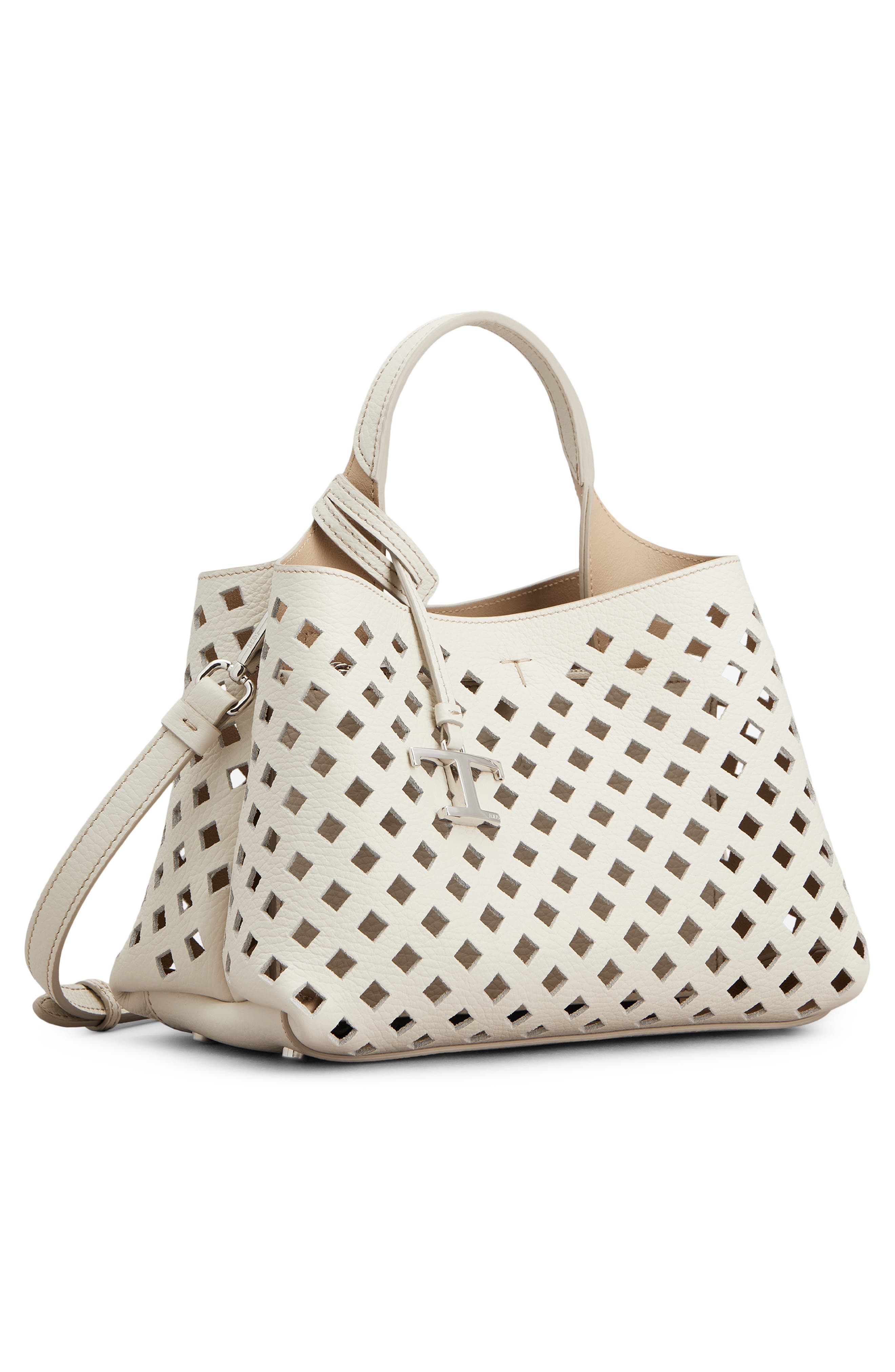 Tod's Apa Perforated Leather Top Handle Bag, Alternate, color, Bianco Calce/ Naturale Sc