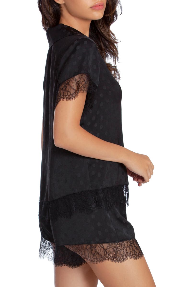 Midnight Bakery Lace Trim Dot Satin Short Pajamas, Alternate, color, 