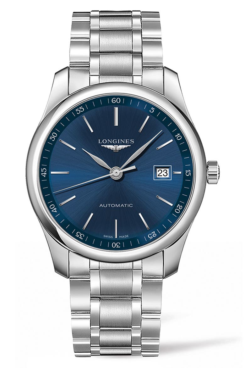 Master Automatic Bracelet Watch, 40mm, Main, color, SILVER/ BLUE/ SILVER
