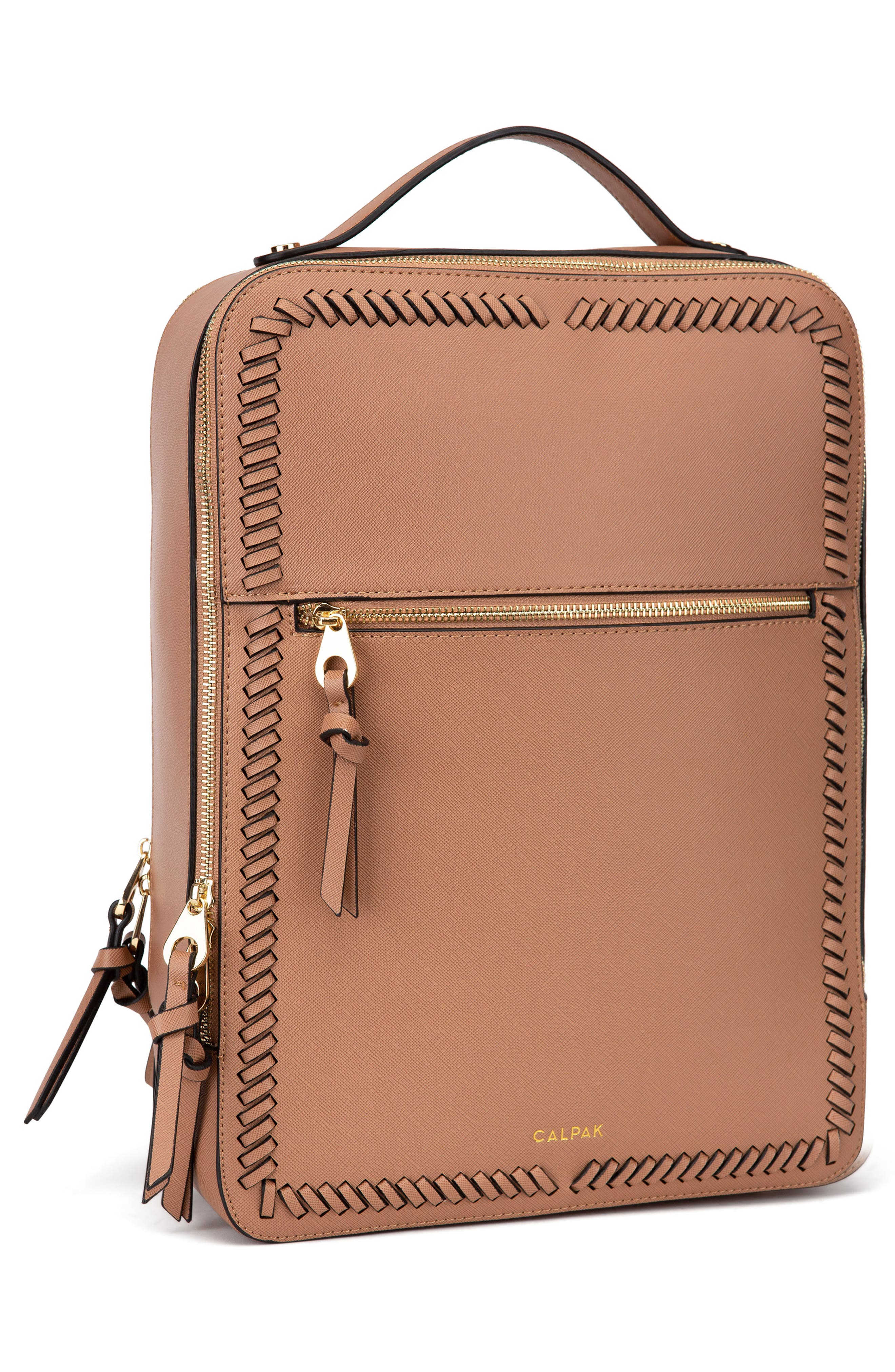 CALPAK Kaya Faux Leather Laptop Backpack, Alternate, color, Caramel