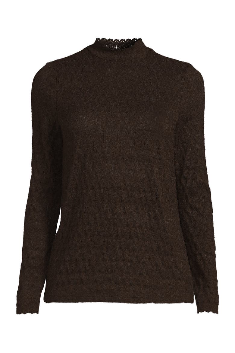 Long Sleeve Brushed Lace Mock Neck Top, Alternate, color, Rich Coffee
