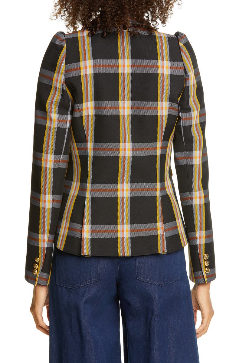 Smythe Plaid Puff Sleeve Blazer, Alternate, color, 