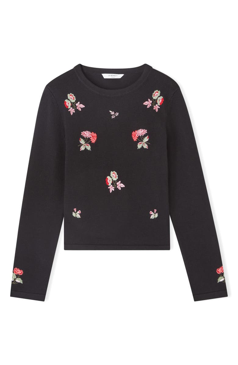 LK Bennett Monty Floral Embroidered Sweater, Alternate, color, Black