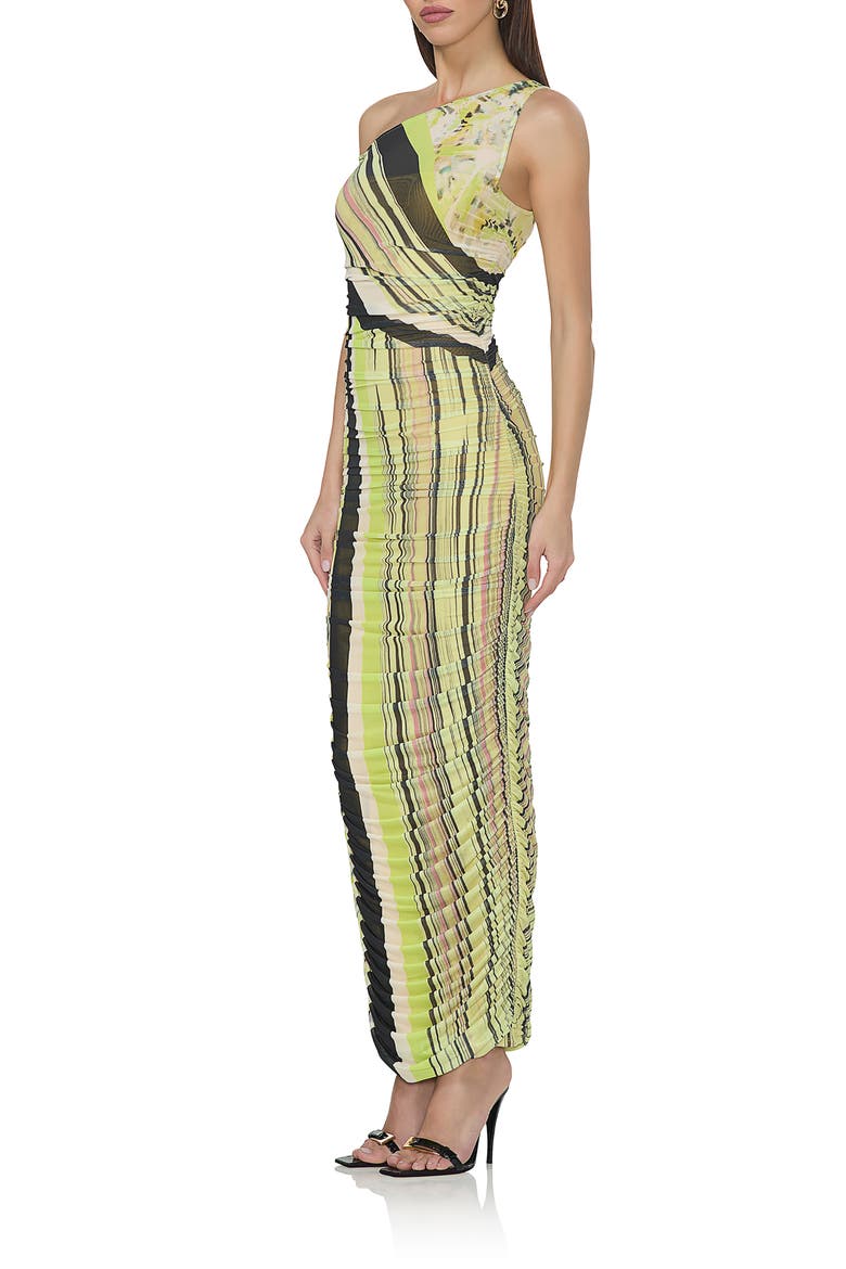 Biona One-Shoulder Ruched Mesh Maxi Dress, Alternate, color, WING STRIPE