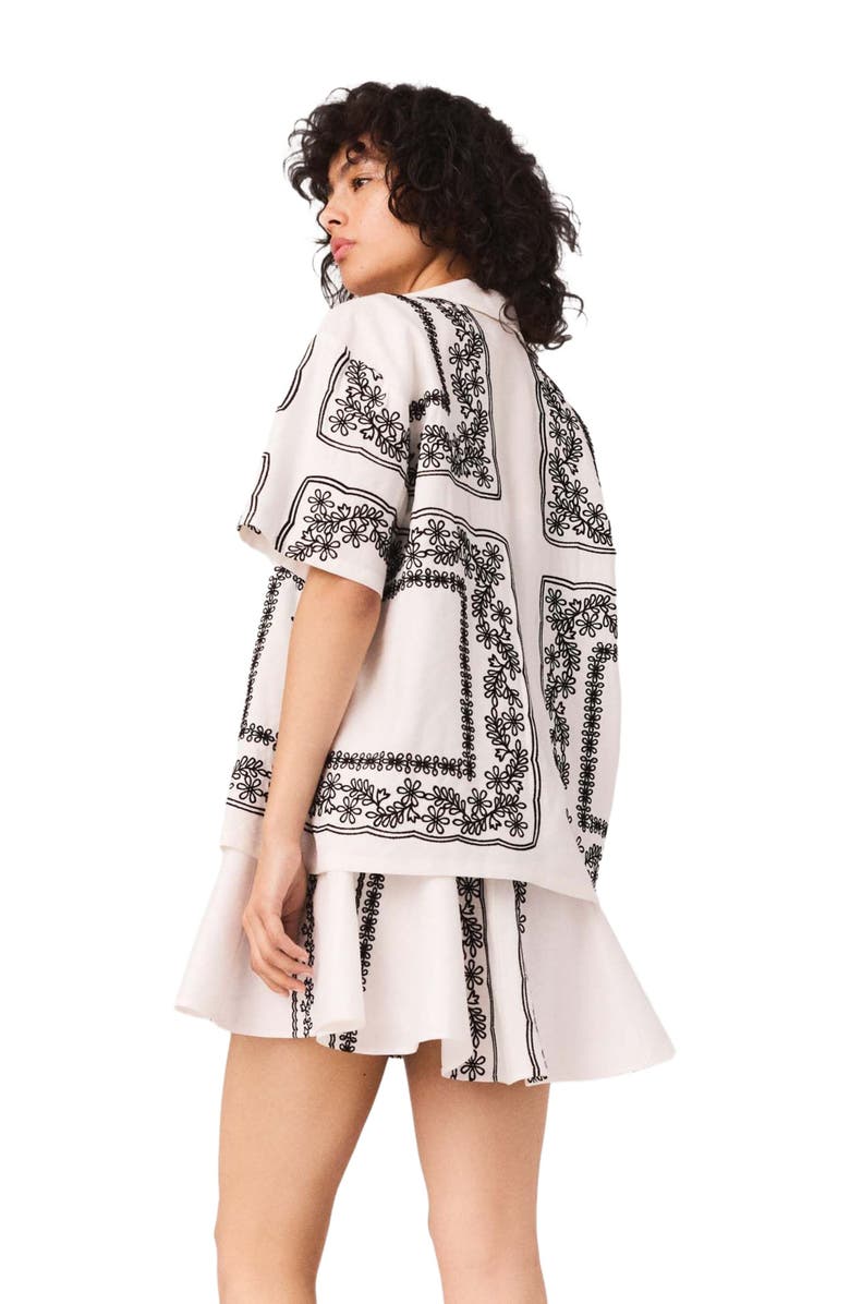 maje Short-sleeved embroidered shirt, Alternate, color, Ecru / Black