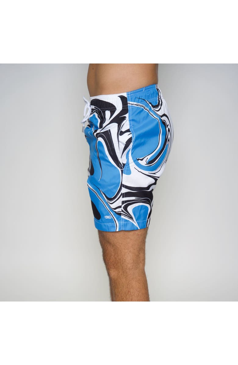 Le Club Resortwear Eco-Friendly 5.5-Inch Le Club Men's Swim Trunks for Sustainable Style, Alternate, color, Blue Black & White