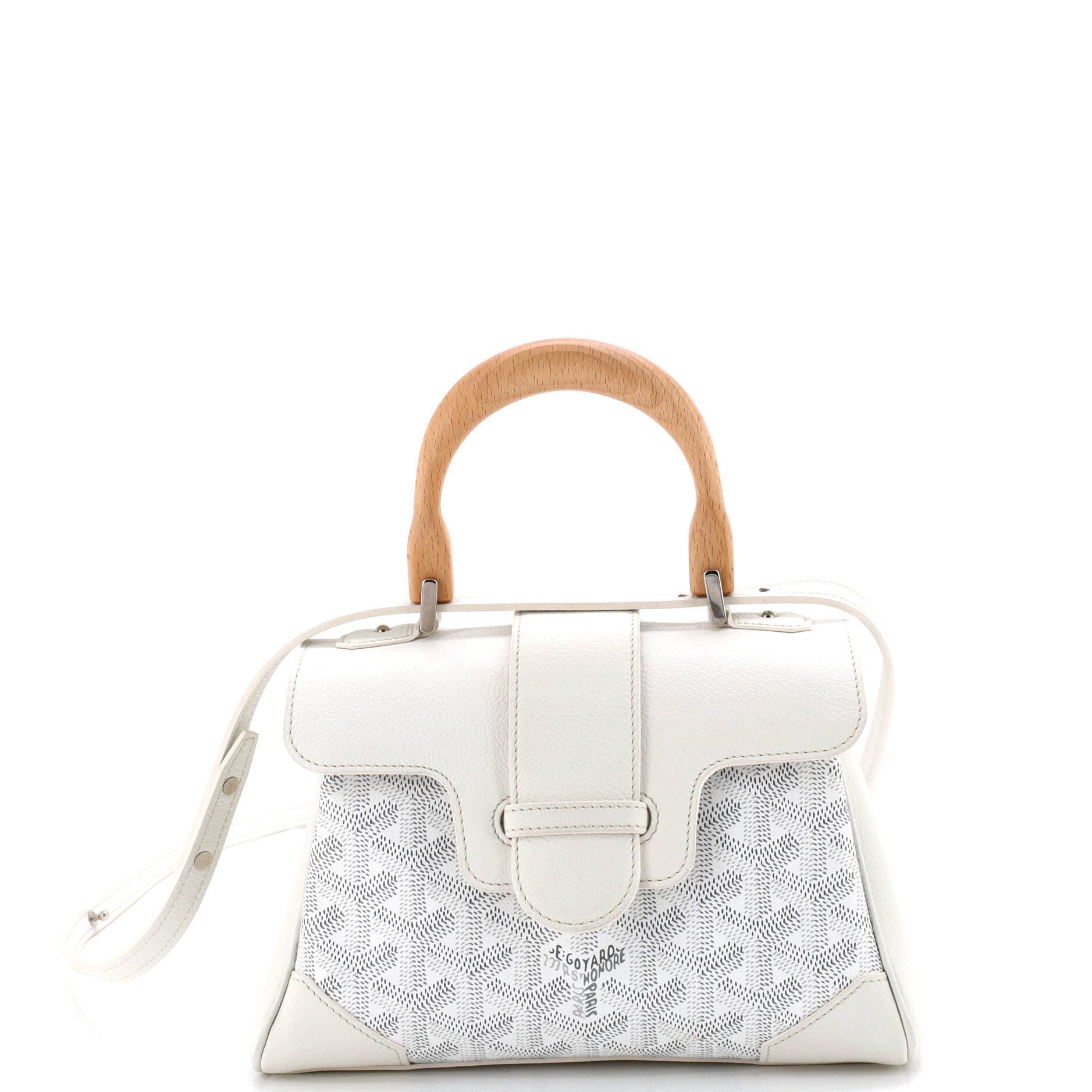 Pre-Owned Goyard Saigon Top Handle Bag Coated Canvas with Leather Mini, Main, color, White