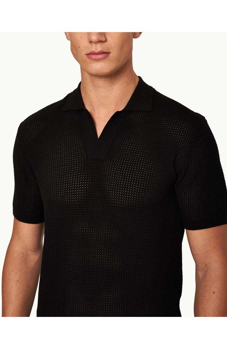 Orlebar Brown Roddy Tailored Fit Open Mesh Stitch Polo Shirt, Main, color, Black
