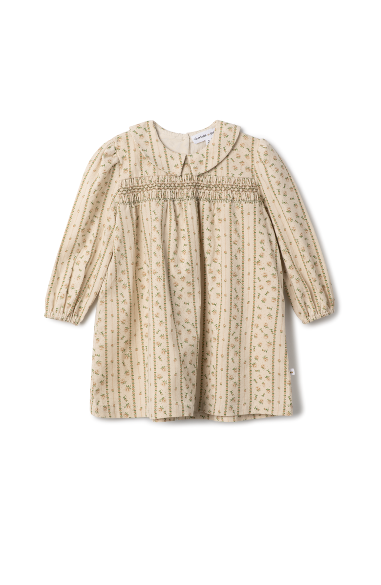 Charlotte & George Corduroy Stripe Dress with Embroidered Front, Main, color, Cream