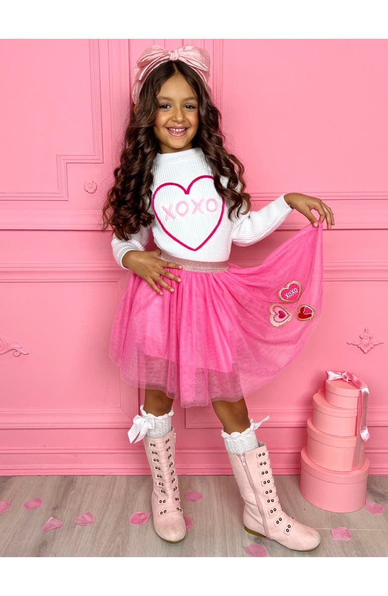 Mia Belle Girls Embroidered Sweater and Heart Patch Tutu Skirt Set, Alternate, color, Pink