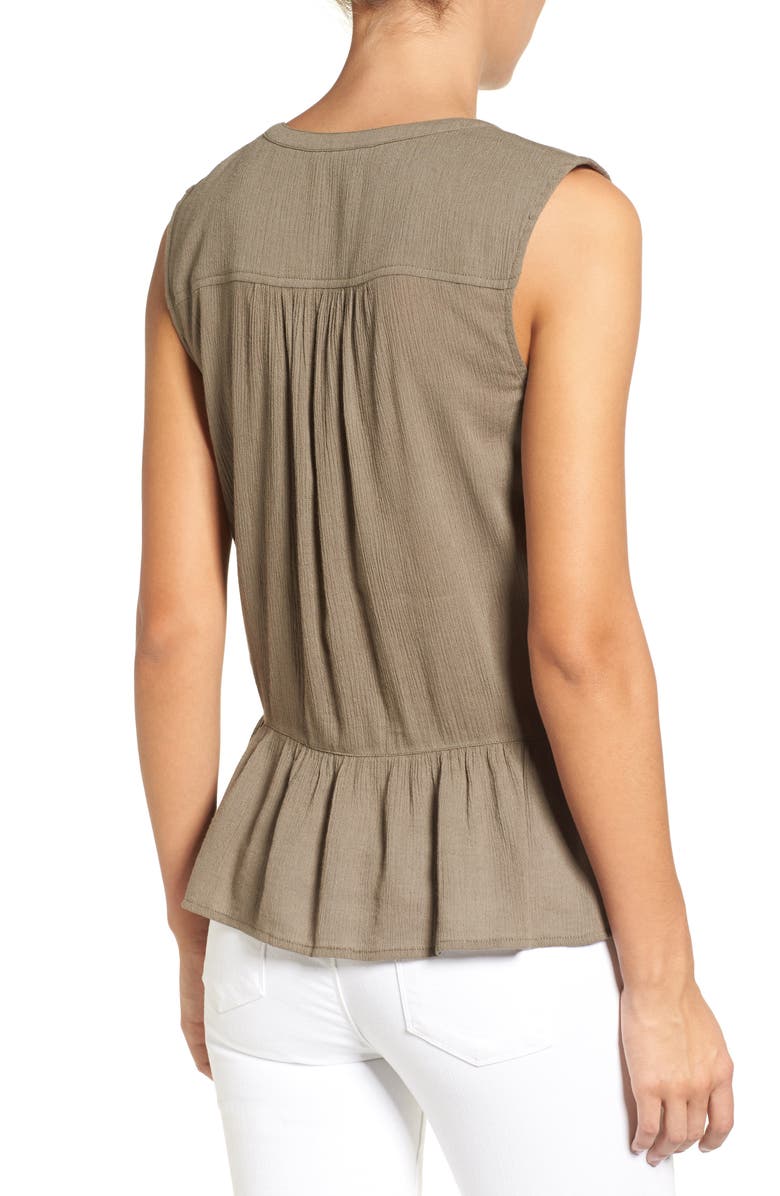 Caslon<sup>®</sup> Lace Trim Sleeveless Ruffle Hem Blouse, Alternate, color,