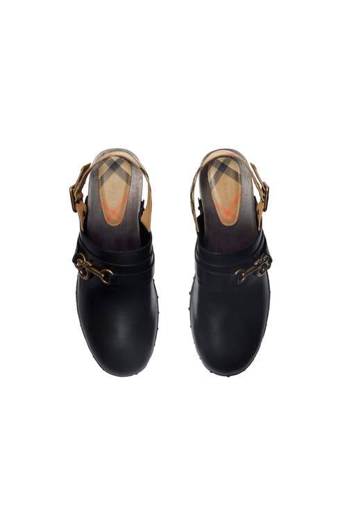 Burberry Leather Trunk Strap Clogs In Black