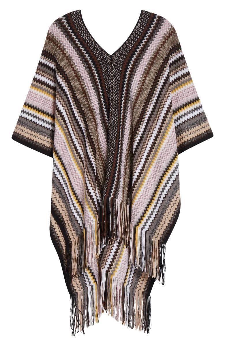 Missoni Zigzag Metallic Wool Blend Fringe Poncho, Alternate, color, 0001 Brown Multi