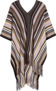Missoni Zigzag Metallic Wool Blend Fringe Poncho