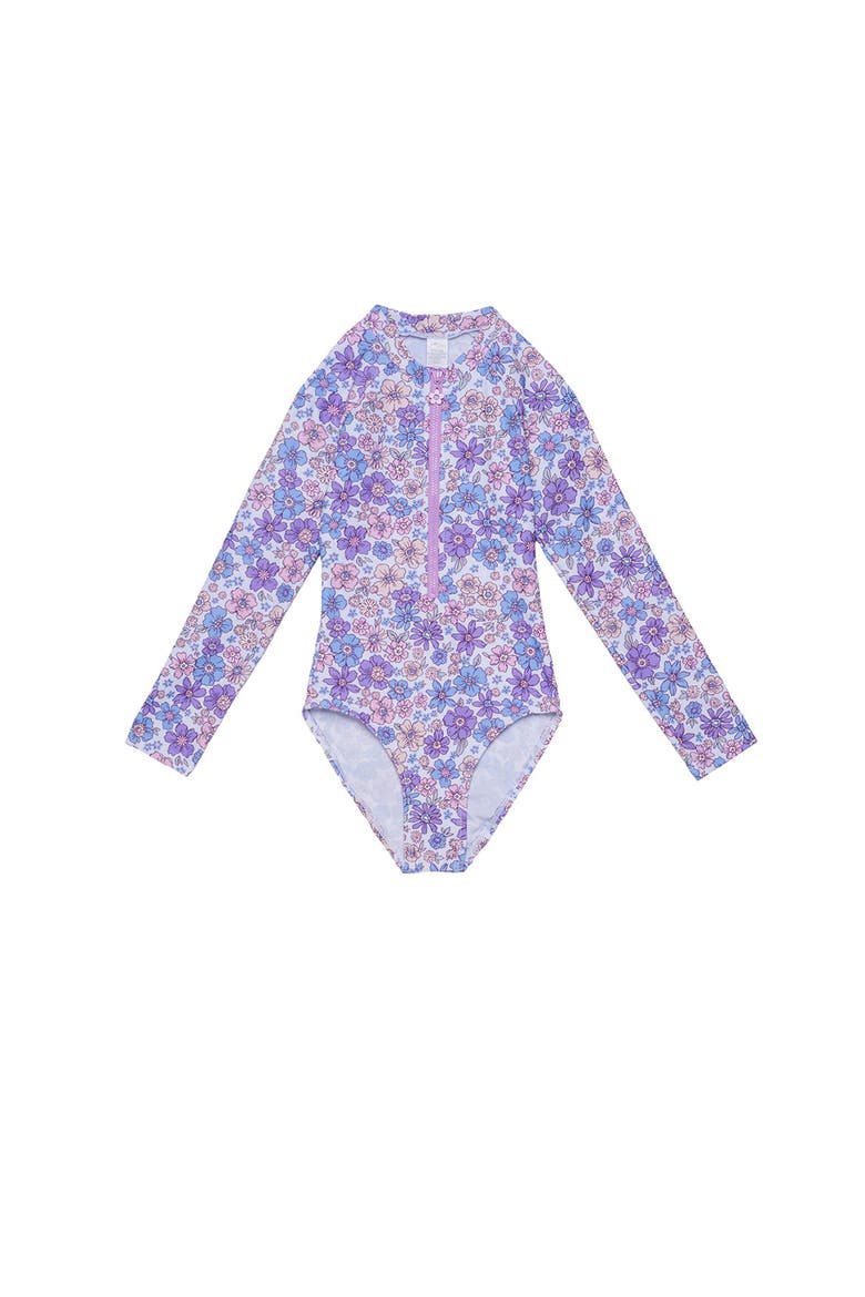Vintage Flower Long Sleeve Zip Front One Piece, Main, color, Multi-Violet