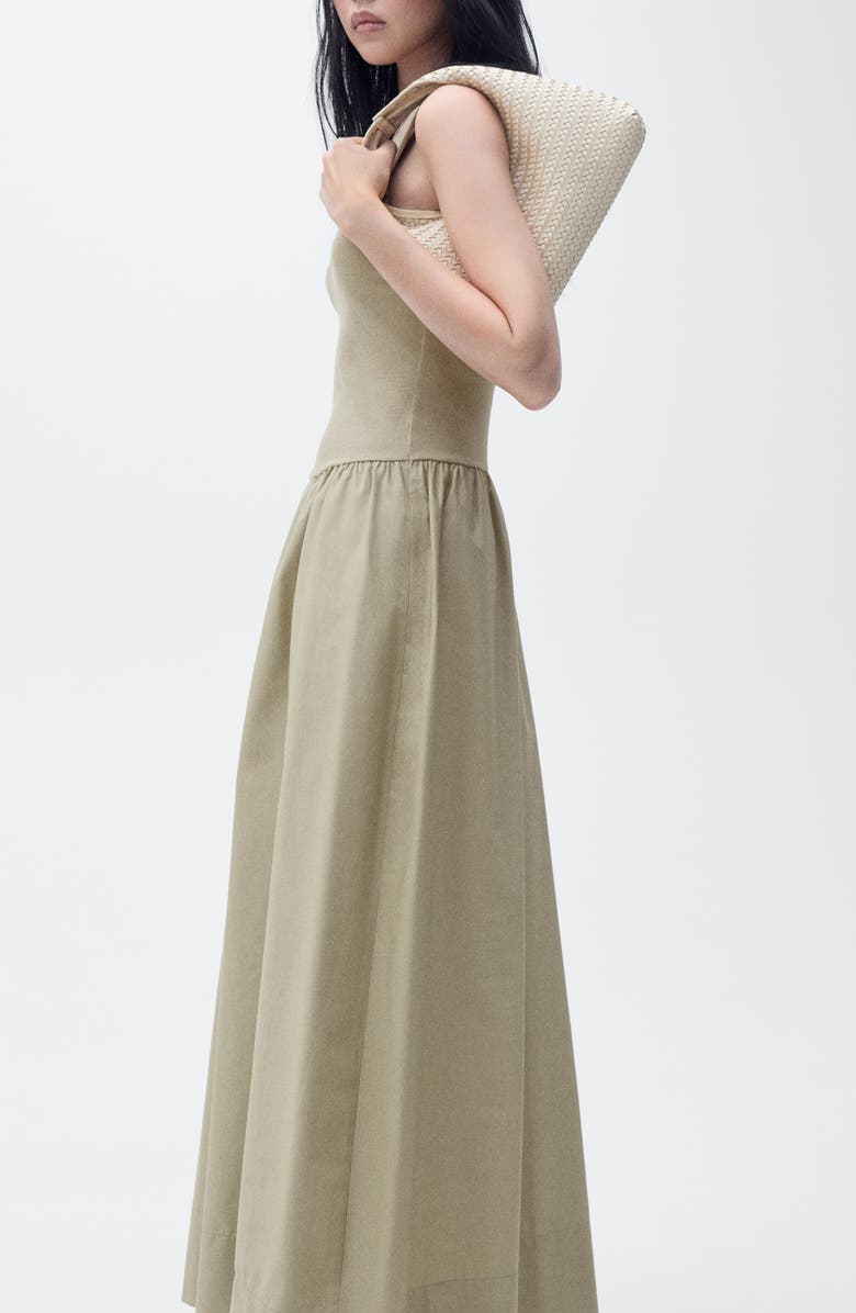 MANGO Valvi Mixed Media Maxi Dress, Alternate, color, Khaki