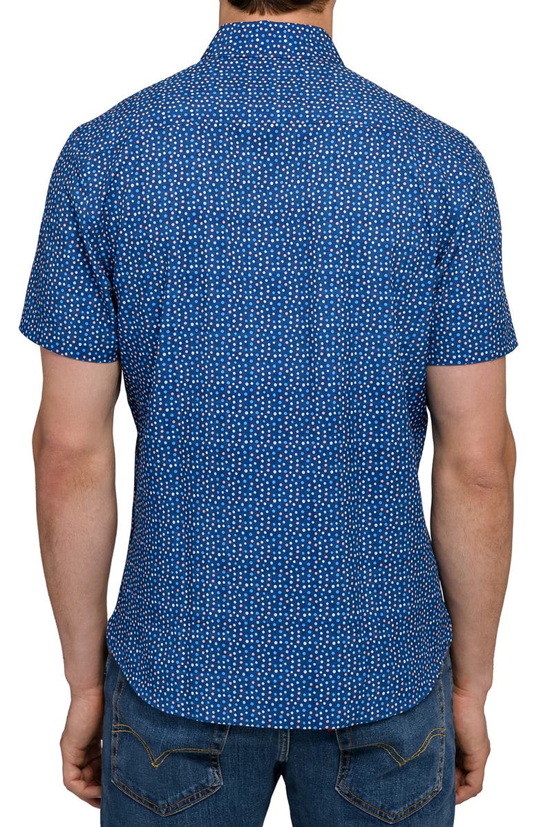 CONSTRUCT Dot Woven Short Sleeve Basic, Alternate, color, Navy/Coral