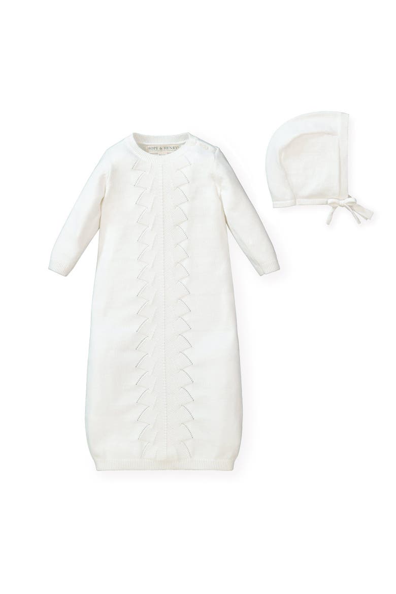 Baby Sweater Gown and Bonnet Set, Main, color, Soft White