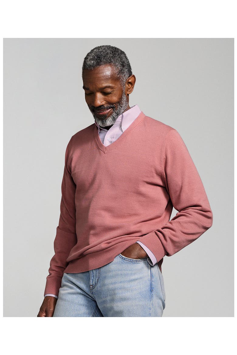 Fine Gauge Cotton V-neck Sweater, Alternate, color, Vintage Mauve