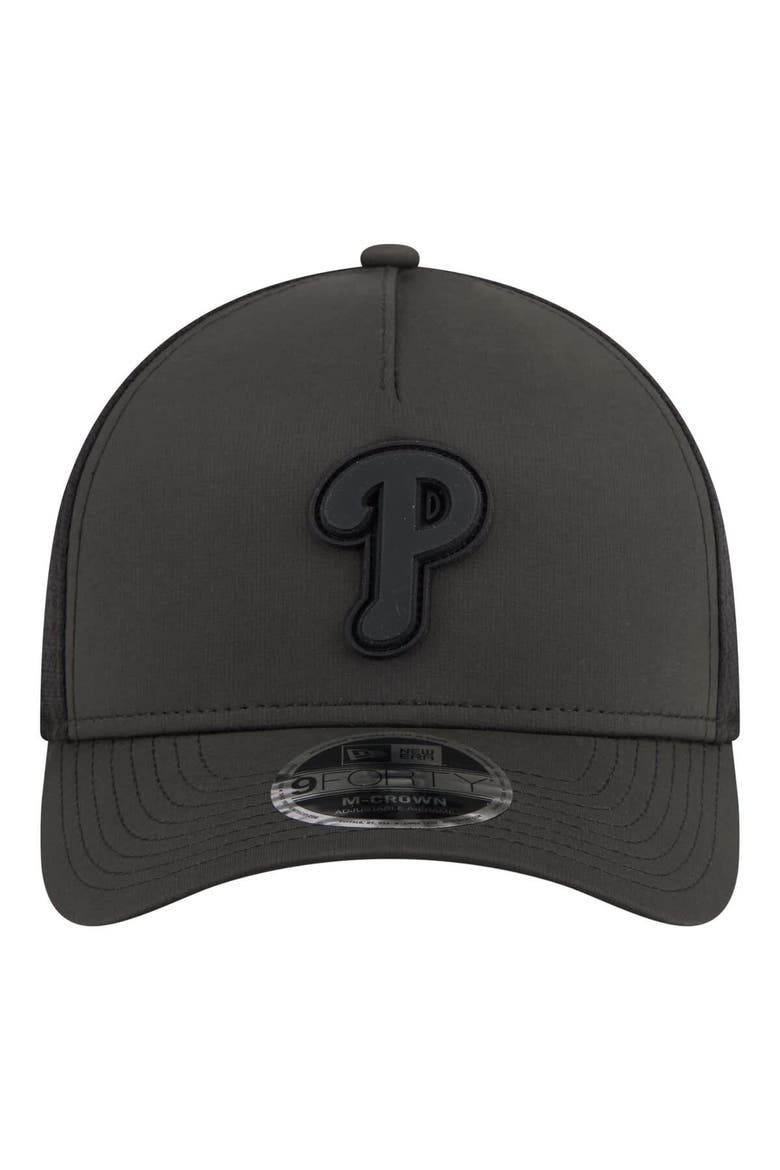 Men's New Era  Black Philadelphia Phillies Badged M-Crown A-Frame 9FORTY Trucker Adjustable Hat, Alternate, color, Black