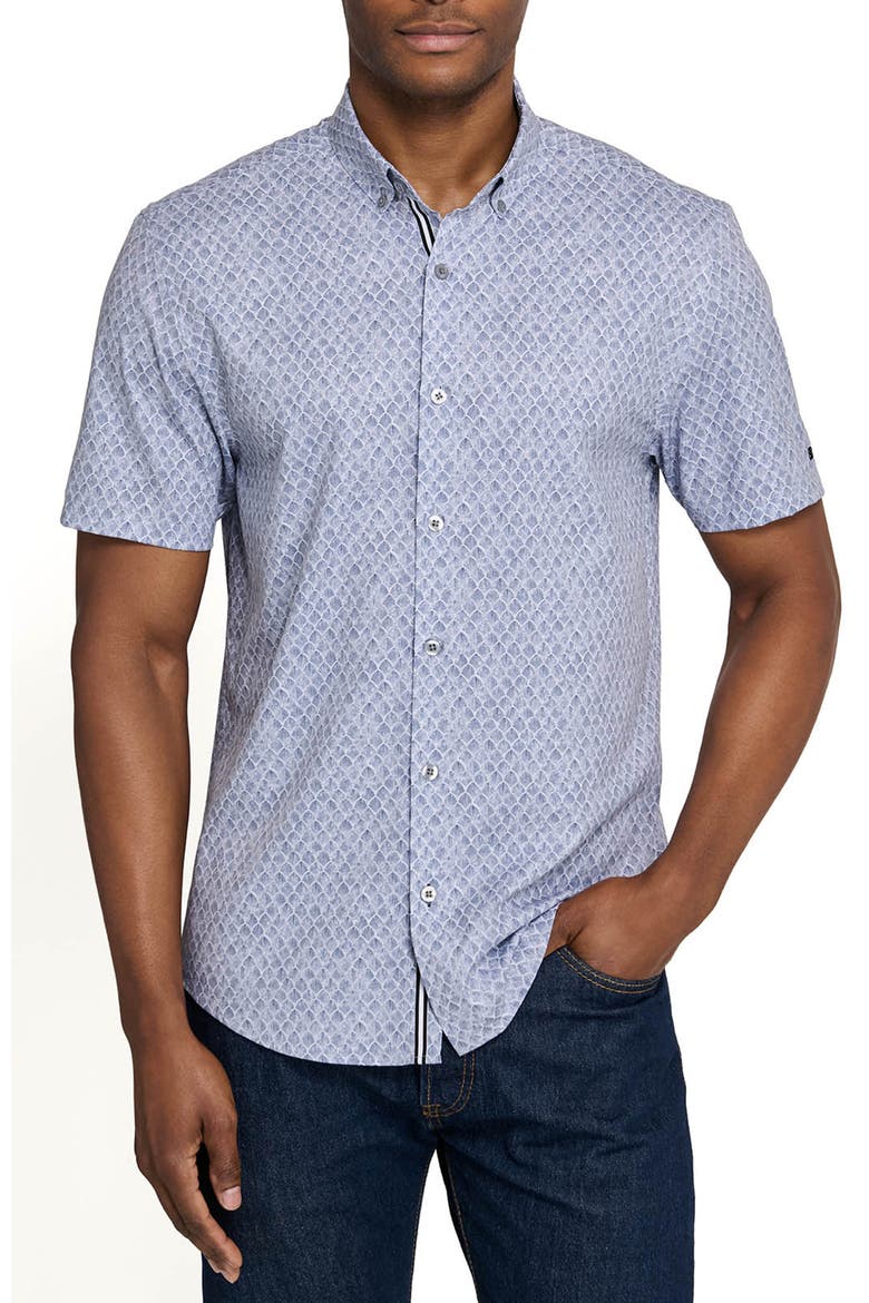 Prospect Shell Short Sleeve Button Down Performance Shirt, Main, color, DUSTY BLUE