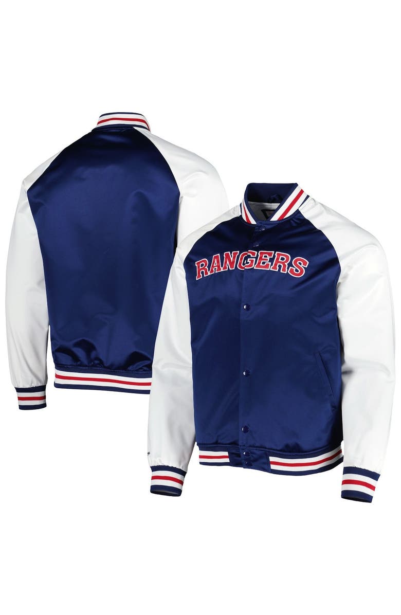 Mitchell & Ness Men's Mitchell & Ness Blue/White New York Rangers Primetime Raglan Satin Full-Snap Jacket, Main, color, 