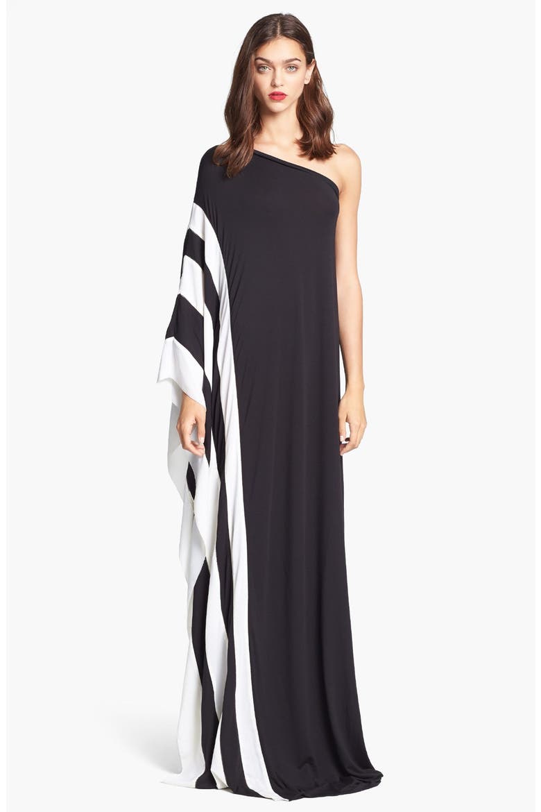 'Azur' One Shoulder Jersey Maxi Dress, Main, color, BLACK/ WHITE
