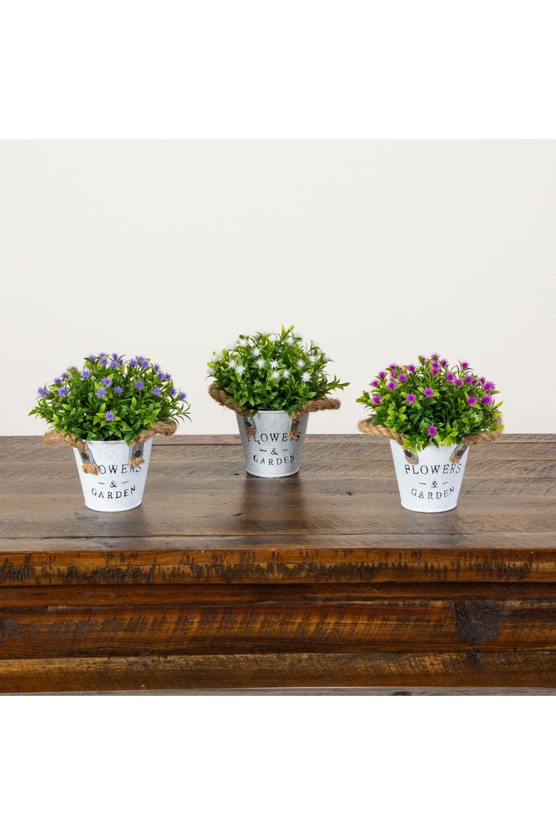 8-in Artificial Flowering Plant in Rustic Flowers & Garden Planter - Set of 3, Alternate, color, Assortment 1