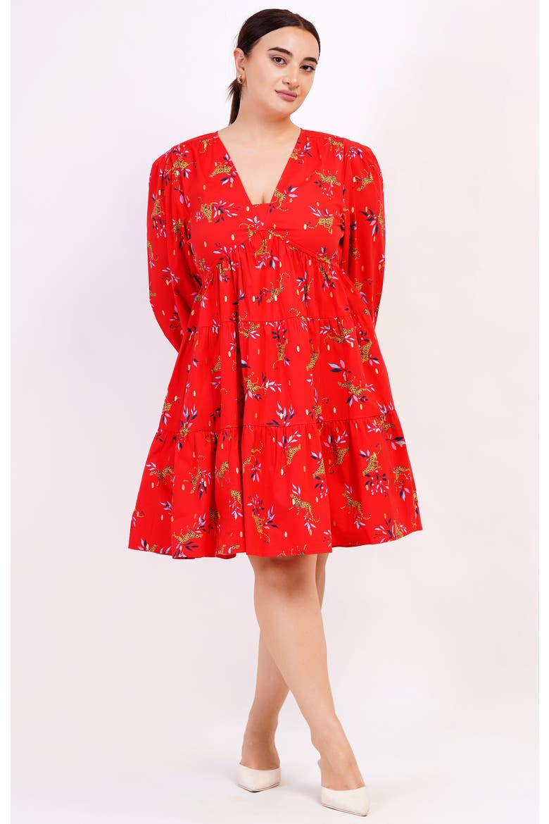 Zariah Empire Waist Mini Dress, Alternate, color, Red with floral pattern