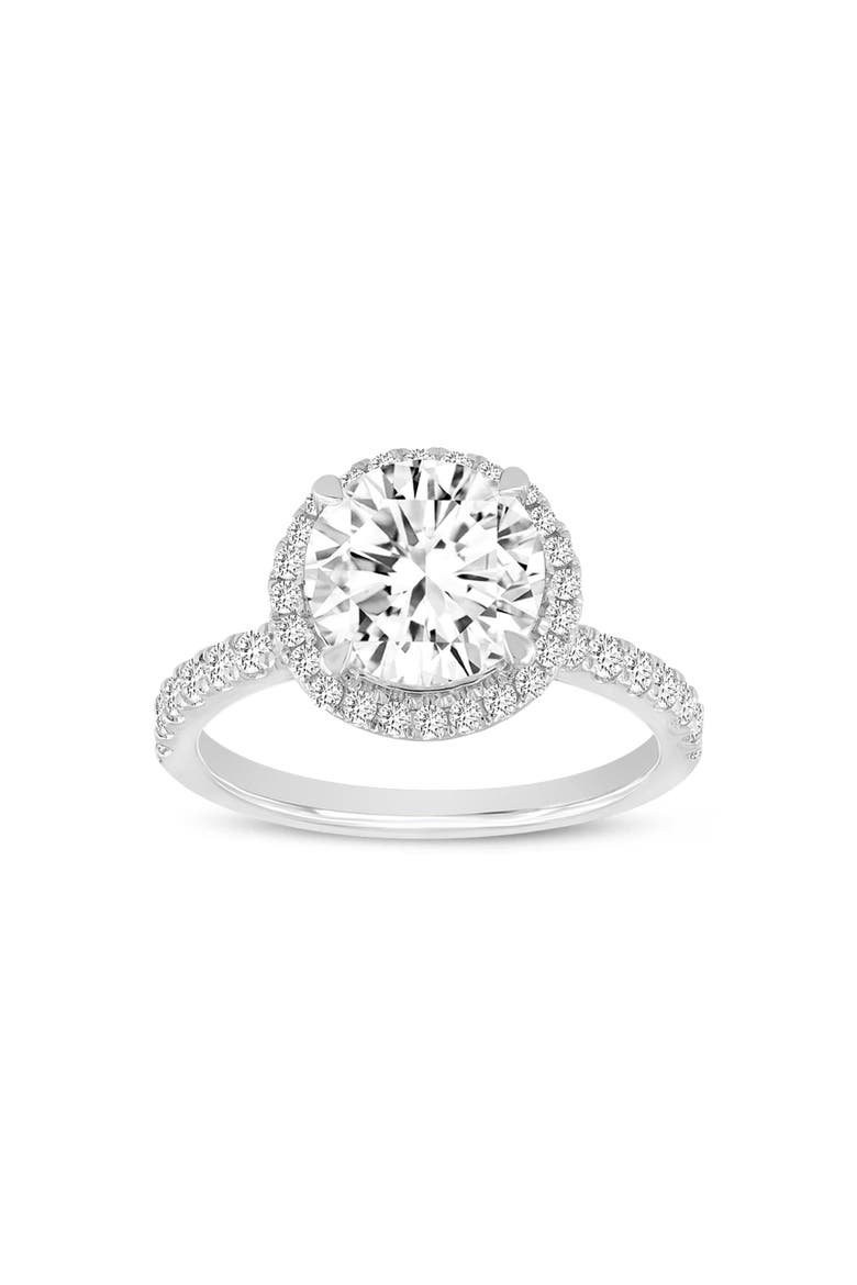 Ravina 14K White Gold Round Cut Lab Grown Diamond Halo Engagement Ring - 2.95 Ct, Main, color, 14K White Gold