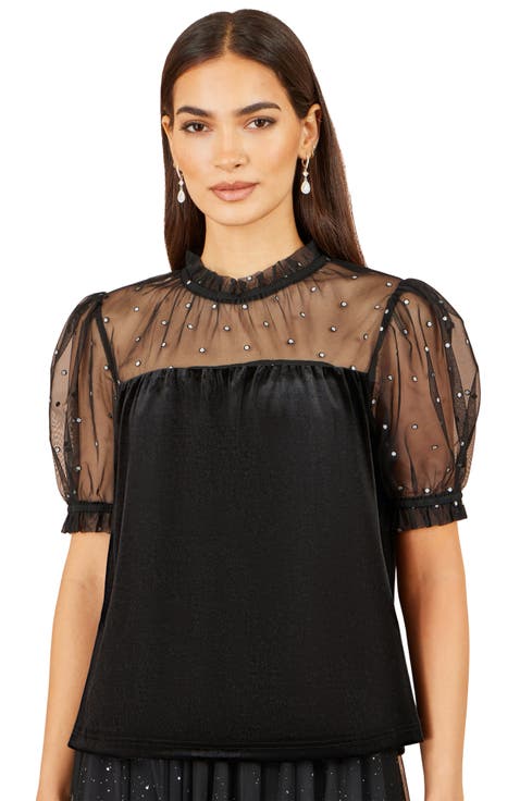Velvet Mesh Embellished Top